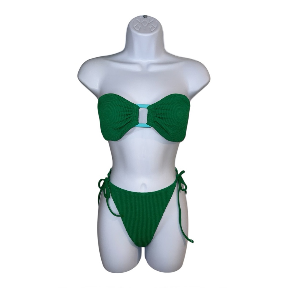 Aerie Crinkle Bandeau Top (L) Cheeky String Bikini Bottom (XL) Set NWT $64 MSRP